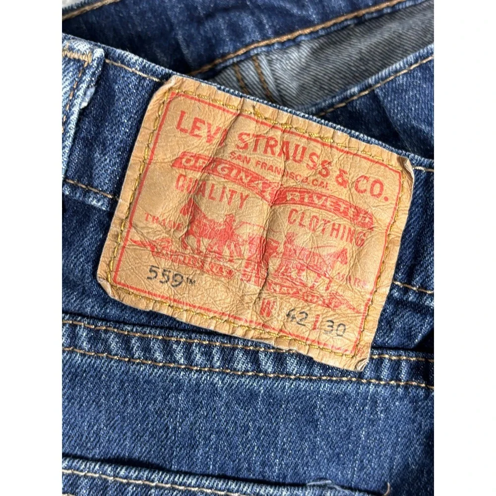 Levis 559 Relaxed Straight Jeans Mens 42x30 Blue Medium Wash Stretch‎ 00559-0325